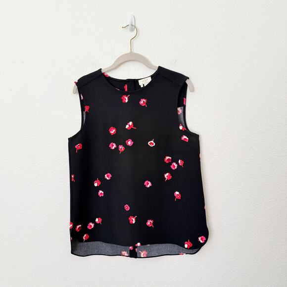 [Kate Spade New York] Black Cherry Blossom Floral Print Sleeveless Blouse Sz 10 - Picture 2 of 11